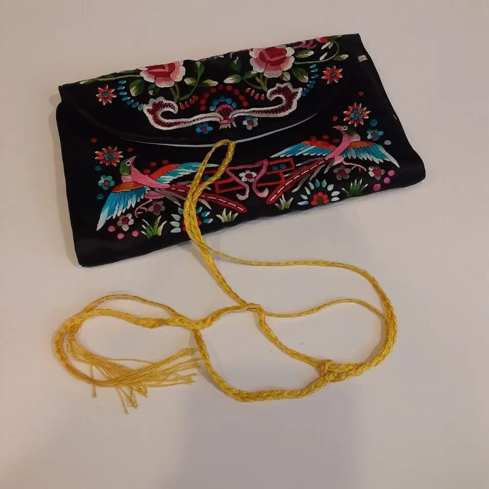 Vintage Asian Silk Embroidered Travel Jewelry Bag Artisan Colorful
